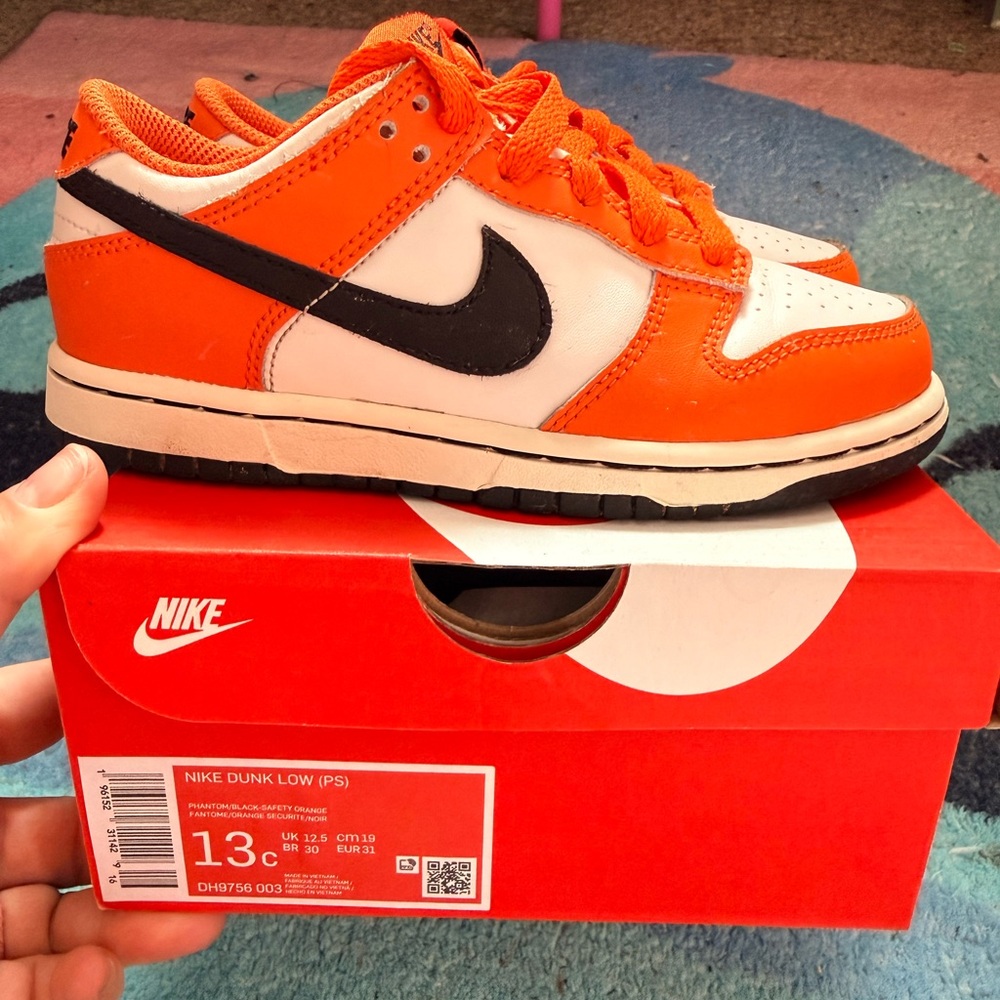 Nike Kids Dunk Sneakers - Orange, Black, and White